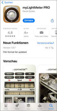 App myLightMeter Pro für iOS